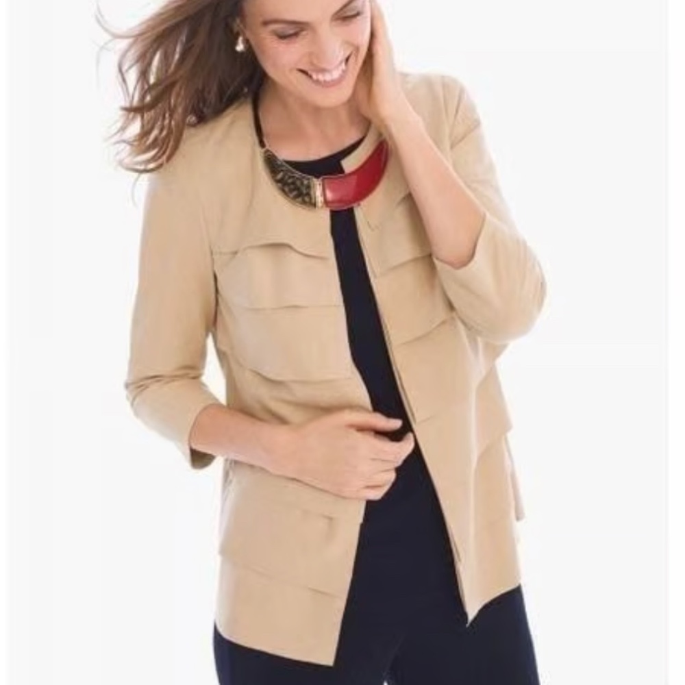 Chico’s Travelers Collection Faux Suede Tiered Jacket